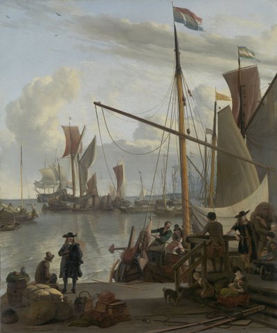 Das IJ in Amsterdam, gesehen vom Mosselsteiger (Muschelpier) von Ludolf Bakhuizen